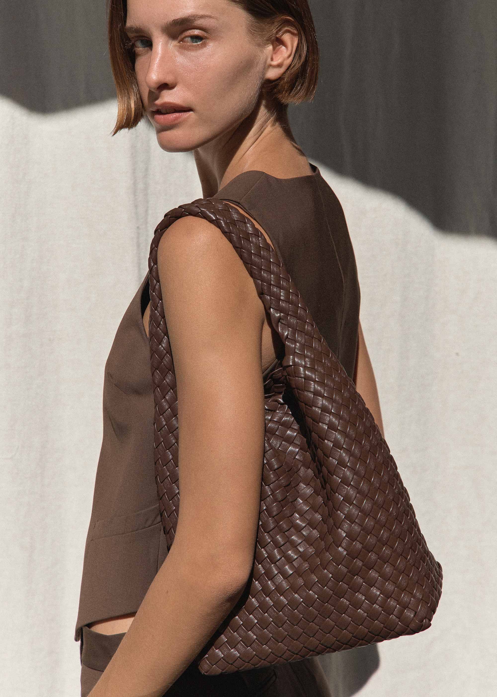 19.58 Brown Recycled Alt-Leather Woven Small Tote