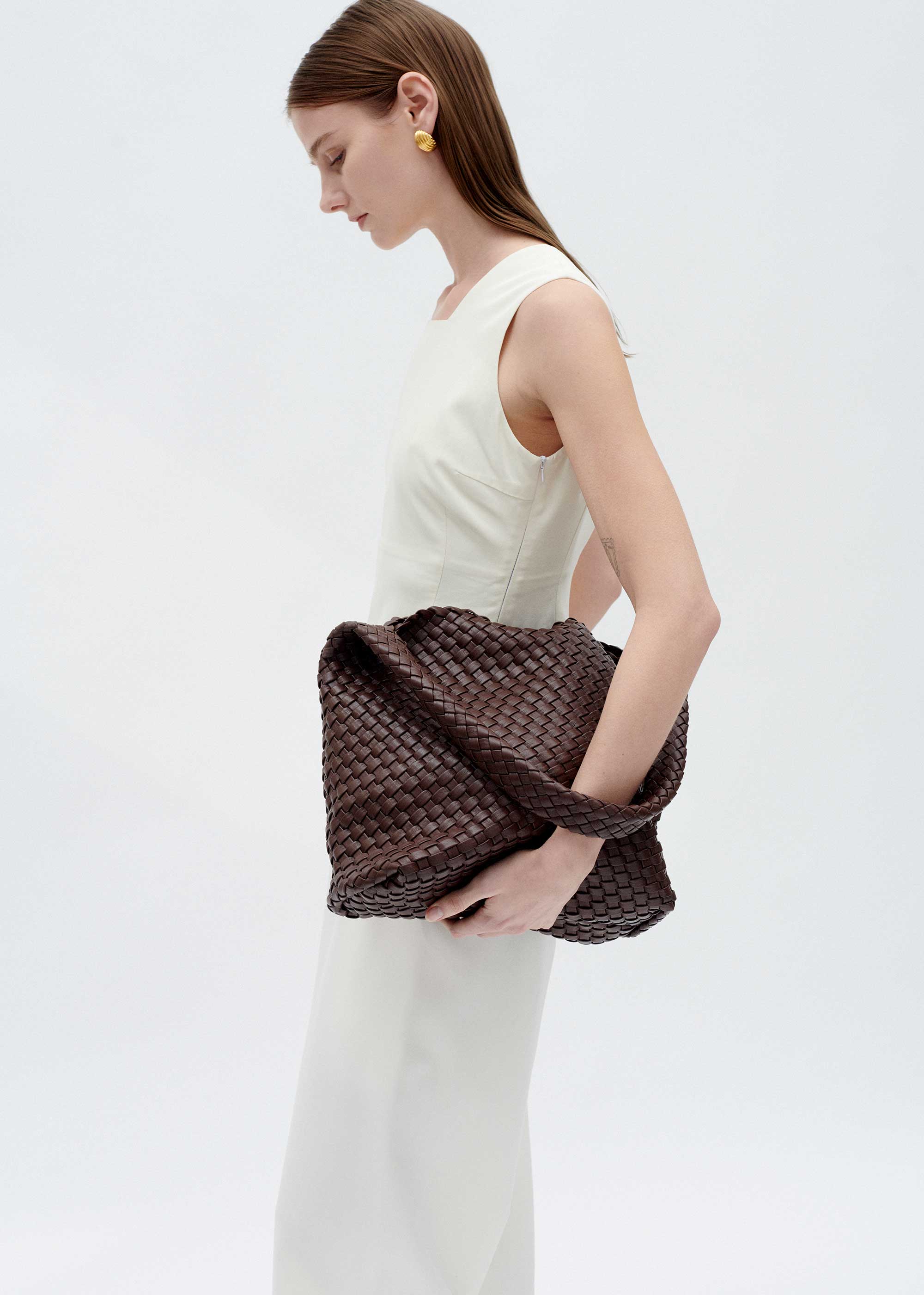 20.58 Brown Recycled Alt-Leather Woven Large Tote