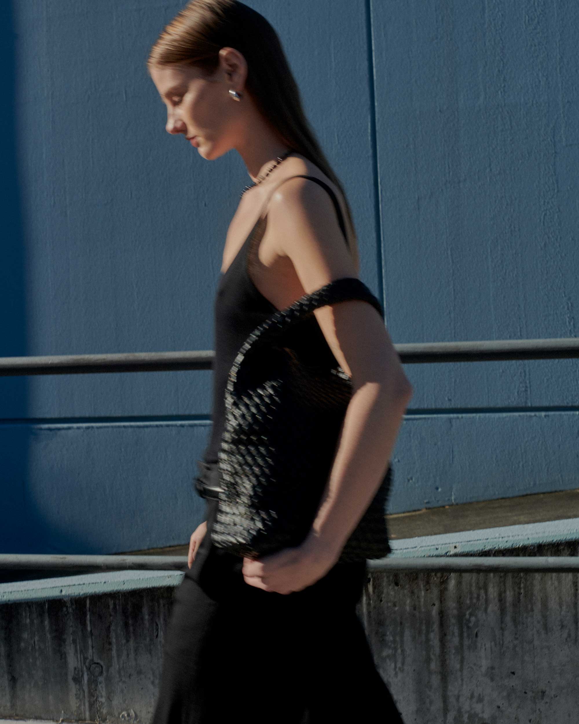 19.57 Black Recycled Alt-Leather Woven Small Tote